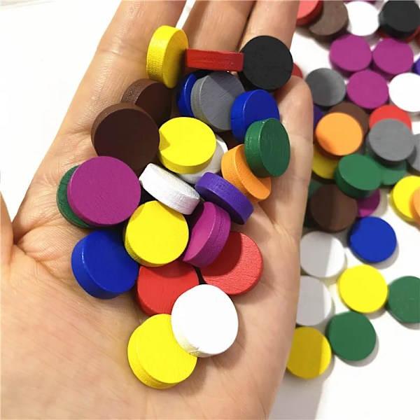 50 bitar 15*5MM 11 Färger Trä Disk Bond Spel Pjäser Färgglada Schack För Tokens Brädspel Tillbehör