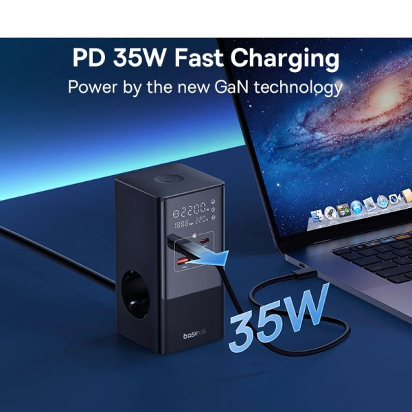 35W Hurtig Opladning Digital Power Strip 7-i-1 Ladestation 4000W Nominel Strøm Digital Skærm
