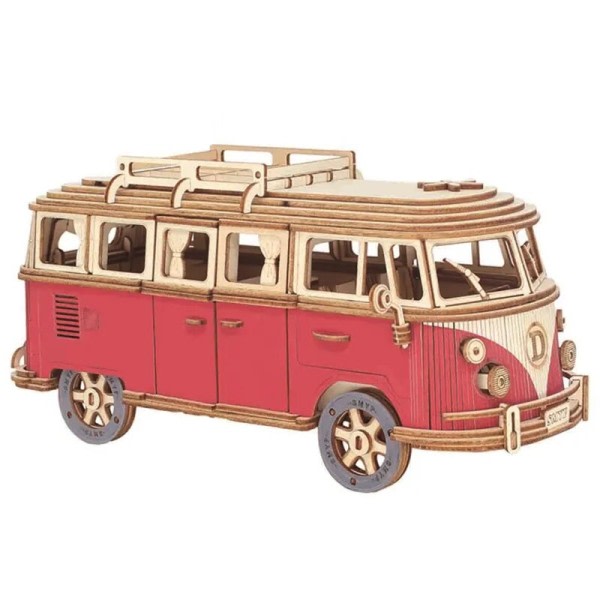 Gör det själv manuell montering modell bil trä retro buss 3D pussel pedagogiska leksaker