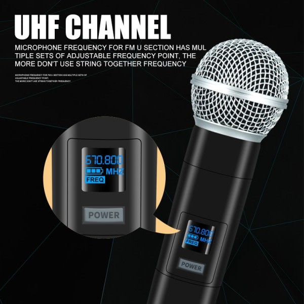 Trådløs mikrofon håndholdt dobbelt kanaler UHF fast frekvens dynamisk  mikrofon 80a2 | Fyndiq
