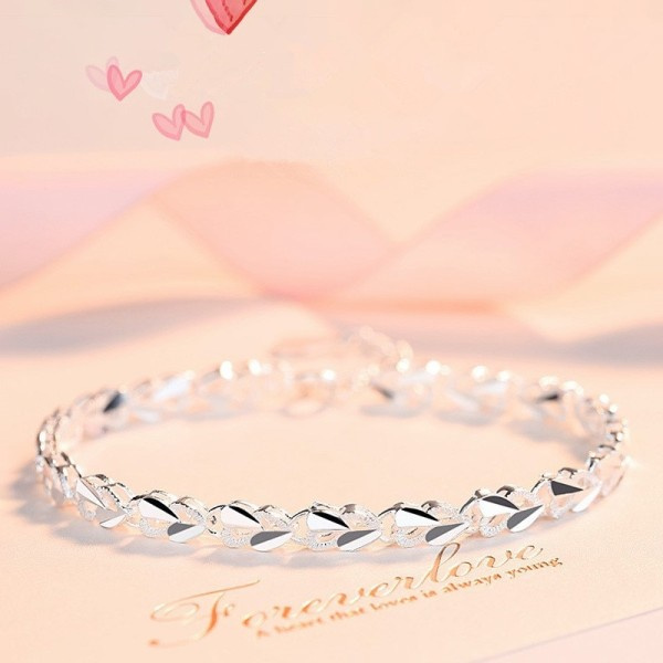 925 Sterling Sølv Hjerte Charm armbånd &Bangle Håndlavet Fest Bryllup Smykker Til Kvinder