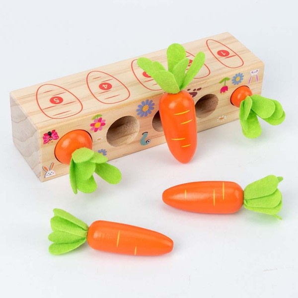Söt Trä  Montessori Morot Pull Toy Tidig Utbildnings Byggnad Block Frukt Spel För Utbildning Barn Leksaker