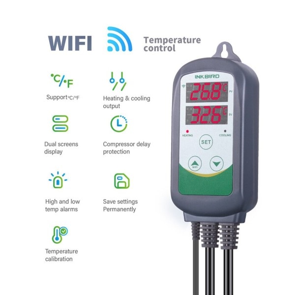 WIFI Digital Temperatur Kontroll 2-stegs Uttag Termostat ITC-308-WIFI Med Värme/Cylning Kontroll Instrument