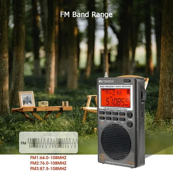 Reteness TR110 Portable SSB Shortwave Radio FM MW SW LSB AIR CB VHF UHF Fuld Band NOAA Alert Digital Radio Receiver for outdoor