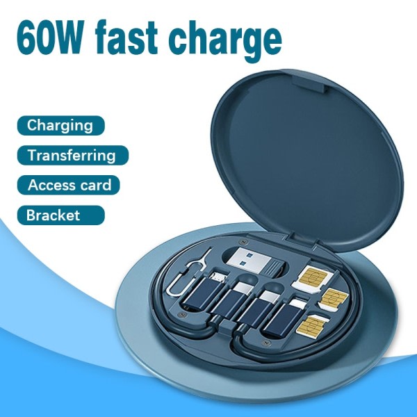 Mini Data kabel set förvaring box 60W snabbladdning multifunktions data kabel mobil telefon hållare förvaring box