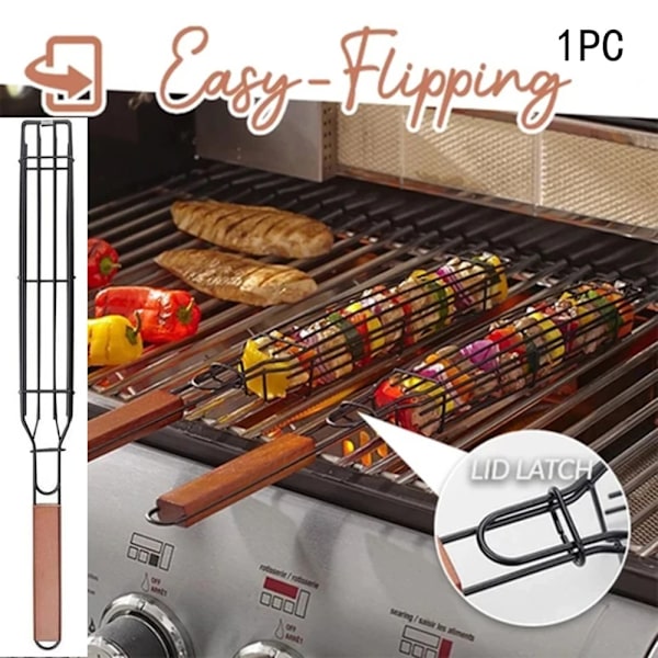 Høj kvalitet Bærbar BBQ Grilling Kurv Rustfrit Stål Nonstick Grill Grill Kurv Værktøj Grill Mesh til Kød Hamburger BBQ værktøj