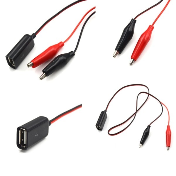 Punainen ja musta 50cm johto alligaattori testi liitin USB naaras liitin virta sovitin syöttö