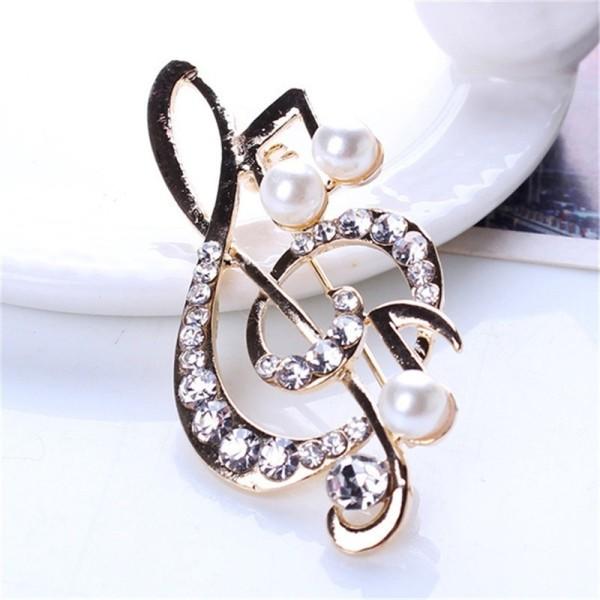 Kvinder Trendy Musical Note Perle Broche Højkvalitets Krystal Mode Tøj Tilbehør
