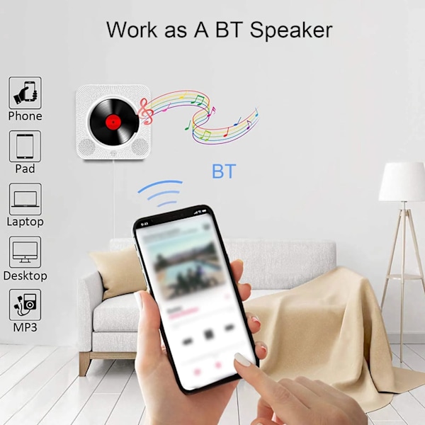 Bärbar CD spelare Bluetooth Högtalare Stereo CD Spelare LED Skärm Vägg Montagebar CD Musik spelare med IR fjärrkontroll FM Radio