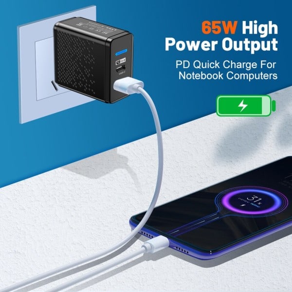 PD Rask Lade lader 65W USB C lader