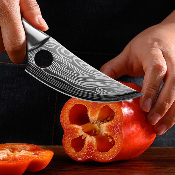 Mönster Rostfritt Stål Utbening Kniv Slaktare Kniv Kött Klyver Utomhus Jakt Kniv Kök Sax