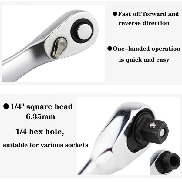 2 i 1 Mini Hex Bit Driver Skruetrækker Håndtag Tovejs Quick Release Nøgle Skruenøgle Dobbelt hoved skralde fatning nøgle