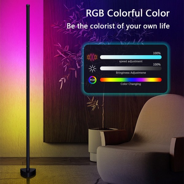 Stue Rom Dimbar Hjørne Gulv Lampe 141cm Stativ Bluetooth RGB LED Mood Light
