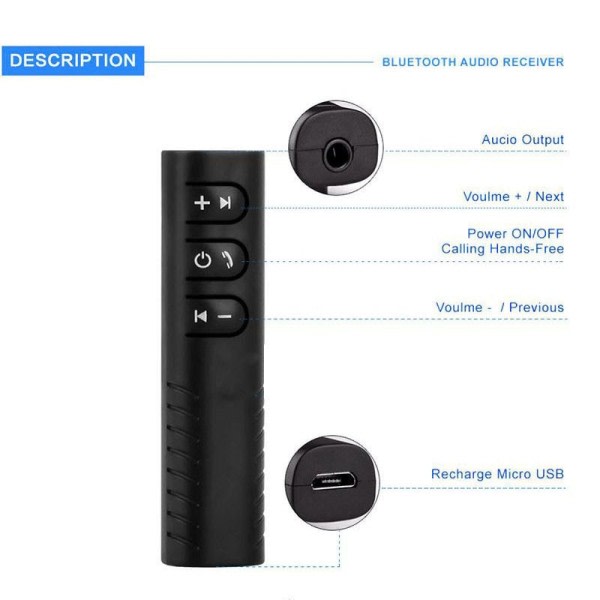Trådløs Bluetooth 5.0 Mottaker Sender Adapter 3.5mm Jack
