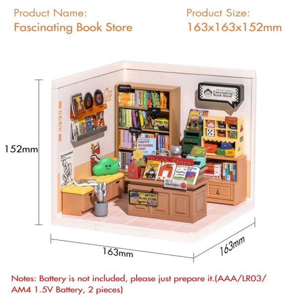 Plast Hus Bygning Sæt Mini Dukke Hus Fascinerende Bog Butik Gør det selv Miniature Hus Kit med LED lys