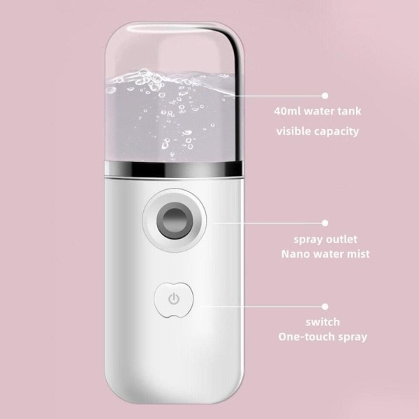 40ml Bärbar Uppladdningsbar Liten Trådlös Nano Personlig Ansikte Sprayer Cool Mist Maker Fogger Luftare