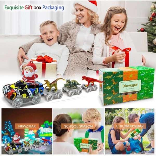 Jul Dinosaur Legetøj Create A Dinosaur World Road Race-Flexible Track Santa Claus Bil