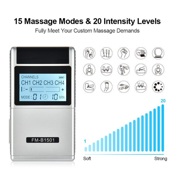 15 Modes EMS Elektrisk Muskel Stimulator TENS Fysioterapi Puls Fuld Krop Massager Maskin