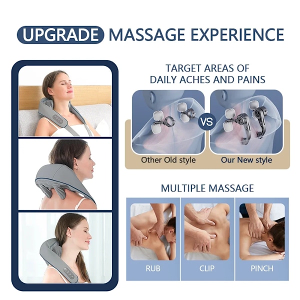Elektrisk Nack Och Rygg Massager Trådlös Nack Och Axlar Knådning Massage Kudde Trapezius Nack Cervikal Rygg Massage Sjal