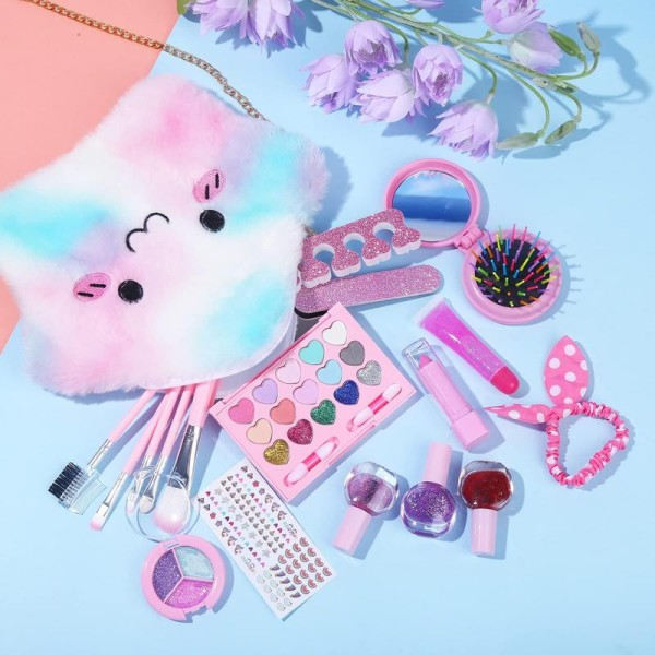 Barn lek smink kit leksak set för flicka 18st tvättbar låtsas smink för småbarn bärbar falsk smink