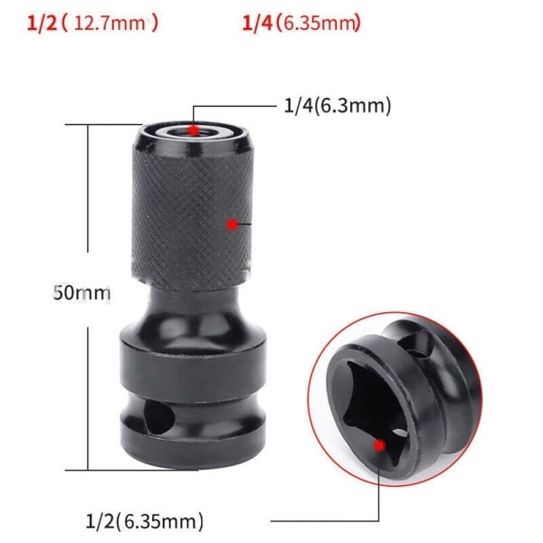 1PC Drill Chuck Omvandlare Socket Adapter Hex Skaft 1/2" Drive To 1/4" Hex Shank