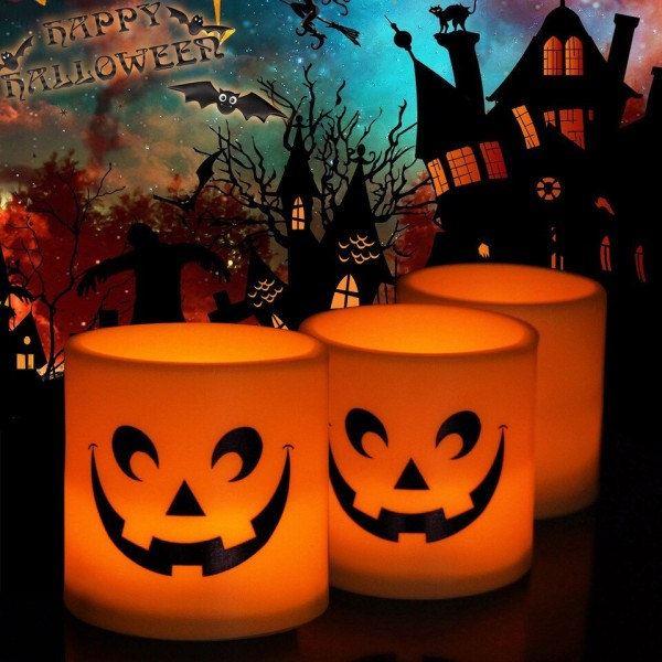 Halloween stearinlys lys LED fargerik lysestake bord plate dekorasjon gresskar fest stearinlys lys