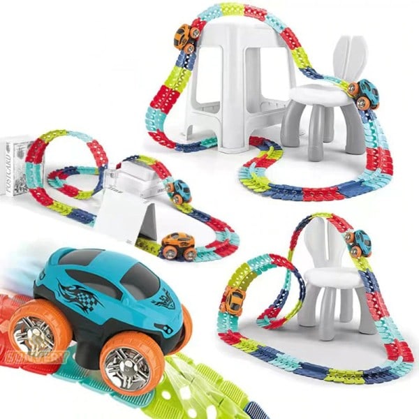 Barn bana bilar för pojkar flexibla banor med LED light-up race bil set  antigravitation monterad bana