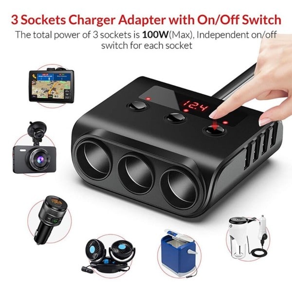 120W savuke sytytin sovitin pikalataus 3.0 12V/24V 3-pistoke virta jakaja DC pistorasia 8.5A 4 USB portit