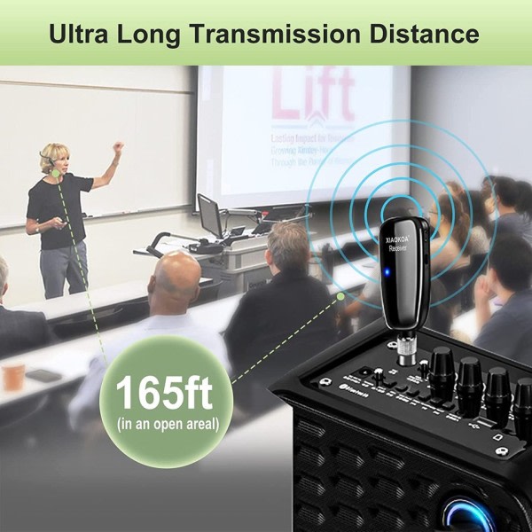 Trådløs Mikrofon Headset,Trådløs Mic til Fitness, LED Display165FT Rang, for Forstærker Højttaler