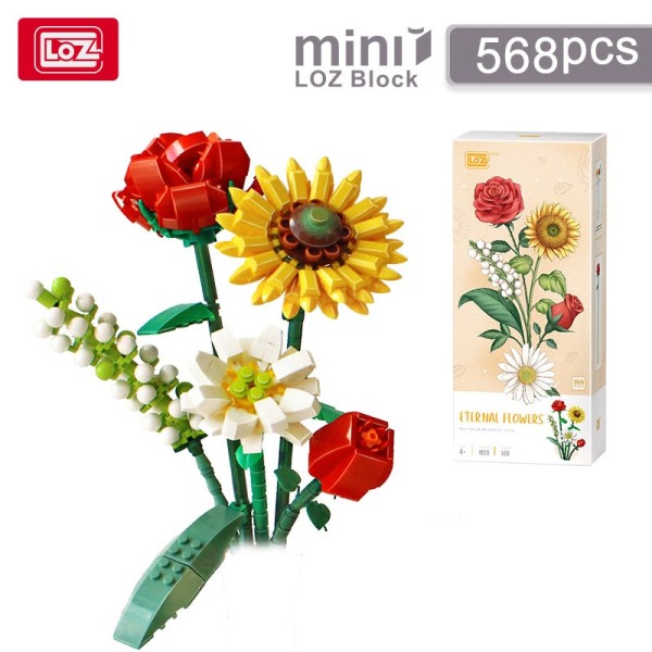 Kukka Kukkakimppu 3D Kokoilu Mini rakennus palikat malli Koti koristelu kasvi ruukku krysanteemi ruusu tyttö lelu