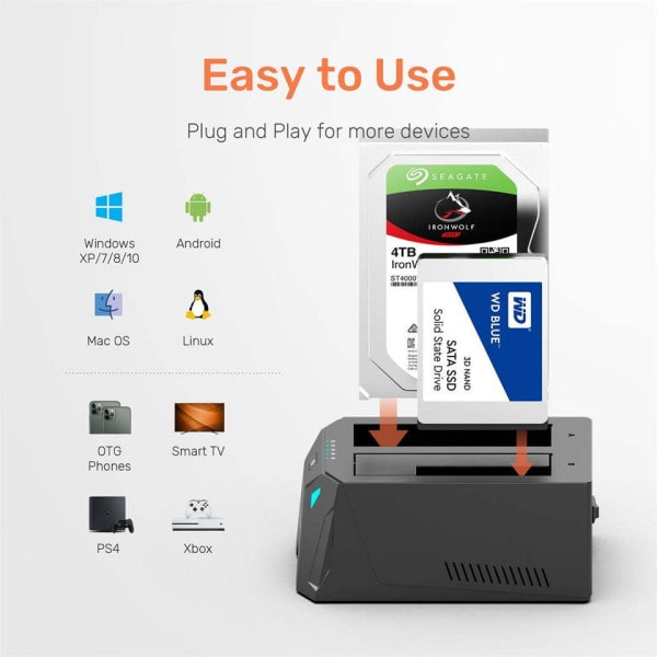 Dual Bay SSD Hard Drive Dokking Stasjon USB C to SATA HDD Docking Station