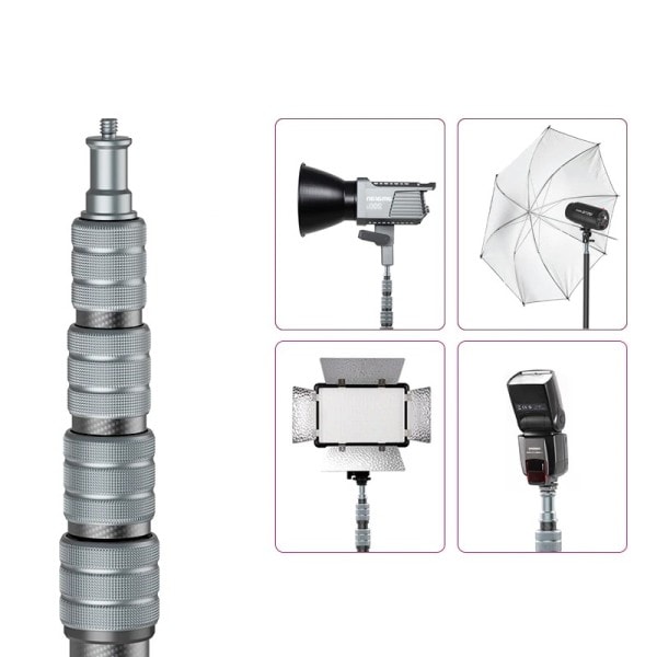 MT-49 1,9M Kol Fiber Lighting Stativ Portabel Stativ Fotografi Light Stativ för LED Light Blixt