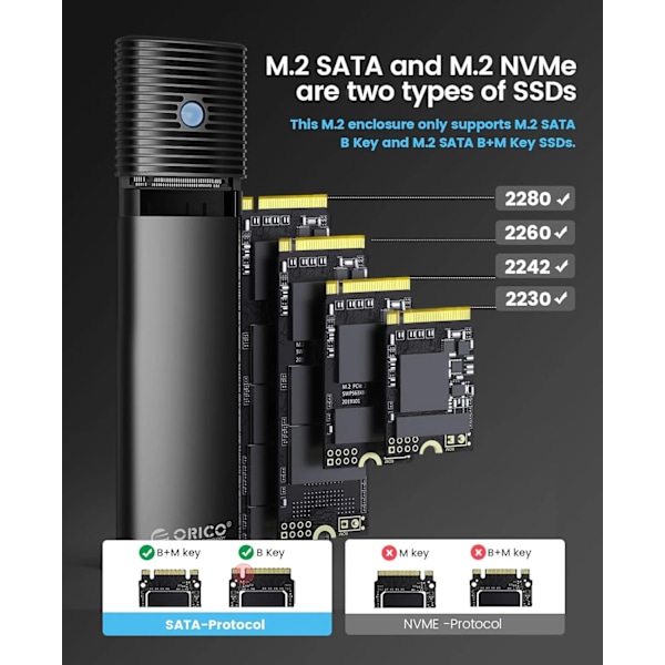 ORICO M.2 SATA NGFF SSD kotelo USB 3.1 tyyppi C 5Gbps ulkoinen solid-state kotelo sovitin 2280/2260/2242/2230 SSD 4TB
