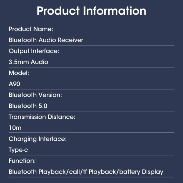 Bluetooth lyd mottaker sender med batteri AUX jack USB dongle stereo musikk trådløs adaptere