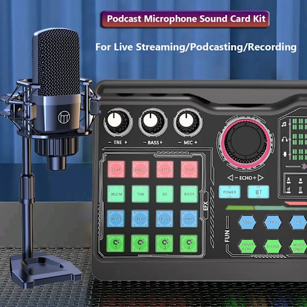 Professionell Podcast Mikrofon Ljudkort Kit för PC Smartphone Bärbar dator Dator Vlogg Inspelning Live Streaming YouTube