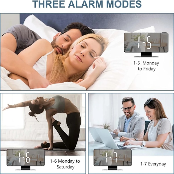 180° Arm Projeksjon Digital Alarm Klokke Temperatur Fuktighet Natt Modus Slumre Bord Klokke