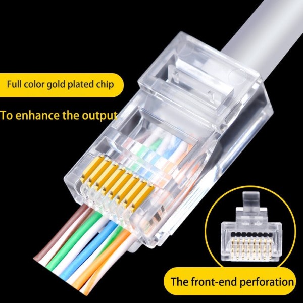 50 PCer RJ45 kontakt Cat6 kontakt nettverk uskjermet RJ45 perforert krystall hode nettverk kabel