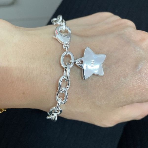 Klassiset korut  925 Sterling Hopea Väri Rannekoru Tähti Charm  naisille Miehille Hopea Link ketju ranneke