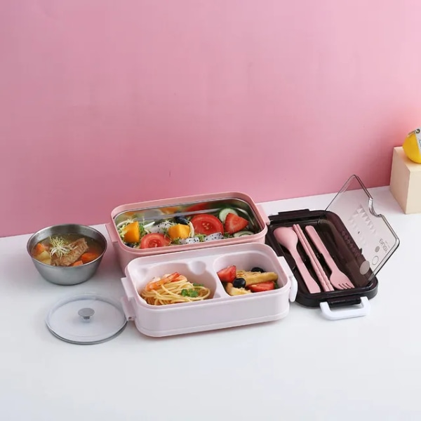 Rustfrit stål Frokost Kasse Bento Kasse Til Skole Børn Kontor arbejder 2 lags Mikrowae Opvarmning Frokost Beholder