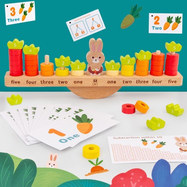 Treeyear Montessori Matematik Legetøj til børn 3-5, Træ Balance Spil Nummer Tælle Spil Stabling Blokkere