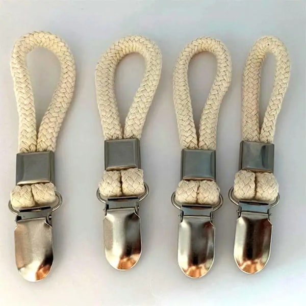 Hög kvalitet 4 delar handduk klämmor flätad bomull ögla handduk med metall klämma multi purpose krokar strumpor kläder hängare
