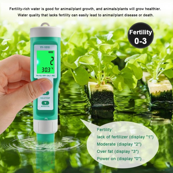 10 in 1 PH/EC/TDS/ORP/H2/Fertile/Salinity/S.G./Rresistivity/Temp  Vatten Kvalitet Meter Digital Multifunktion Tester