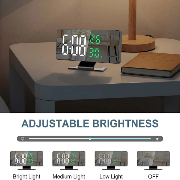 180° Arm Projektion Digital Alarm Ur Temperatur Fugtighed Nat Tilstand Snooze Tabel Ur