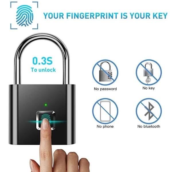Sormenjälki lukko avaimeton vedenpitävä varkaudenesto Smart Lock sormenjälki riippulukko
