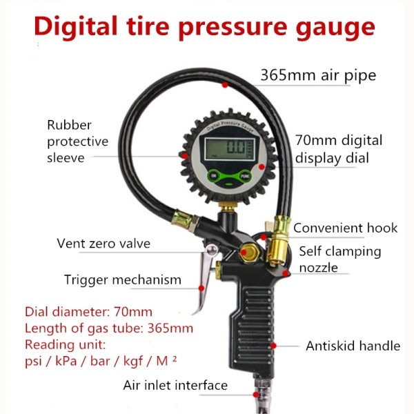 Digital Bil Dæk Luft tryk Inflator Måler LCD Display LED Baggrundslys Køretøj Tester
