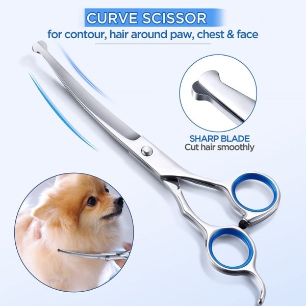 Professionel rustfrit stål skarp sikkerhed rund spids hund saks heavy duty ergonomisk hvalp kæledyr pleje saks