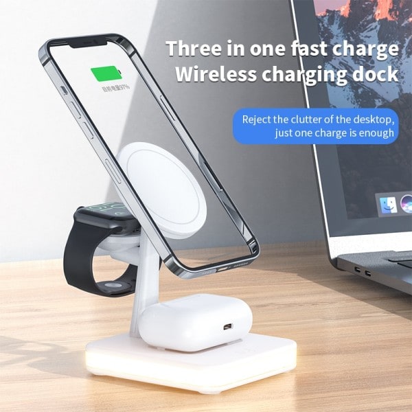 4 I 1 Magnetisk Trådløs Oplader Stativ Til iPhone 14 13 12 Pro Max Apple Apple 8 7 6 Airpods  Hurtig Opladning Dock Station