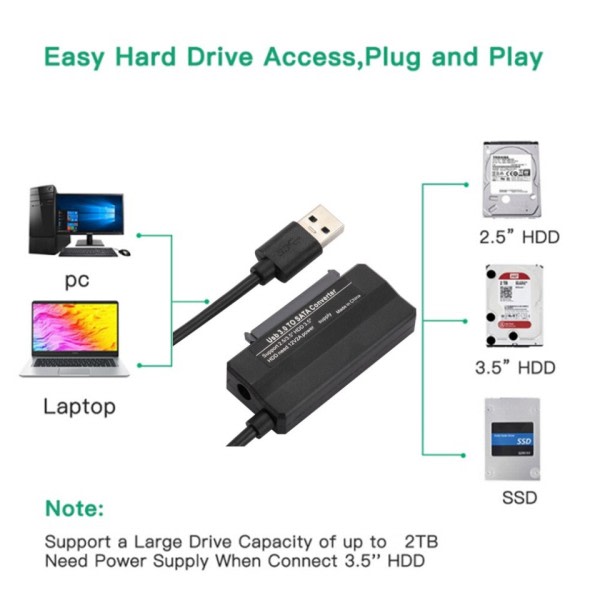 SATA till USB 3,0 kabel upp till 5 Gbps för 2,5 3,5 tum extern hårddisk SSD Hårddisk SATA 7+15 22 Pin adapter USB  3.0 till Sata kabel