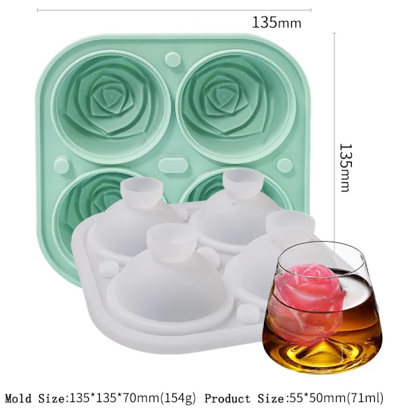 3D Rose Is Forme 2,5 Tommer Stor Is Terning Bakker Make 4 Kæmpe Sød Blomster Shape Is