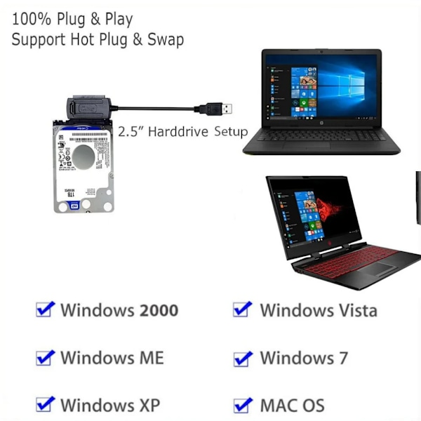 USB 2.0 til IDE SATA kabel 3 in 1 S-ATA 2.5 3.5 Tommer Hard Drive Disk HDD Adapter Konverter kabel